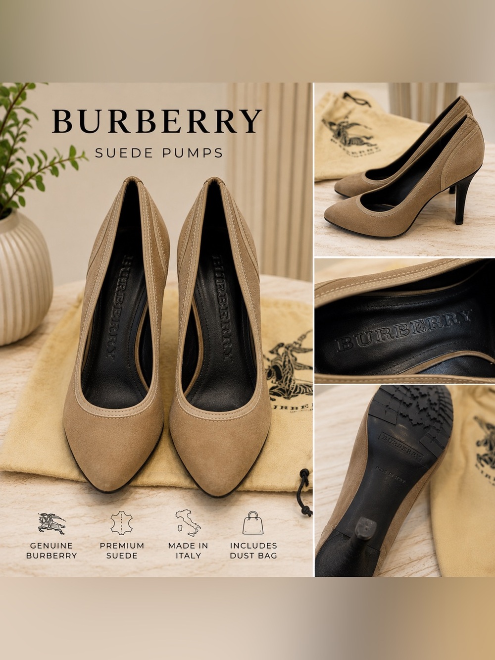 Burberry Taupe Suede Pointed-Toe Pumps